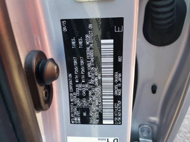 JTEBU5JR6G5283455 - 2016 TOYOTA 4RUNNER SR 银色 照片 10