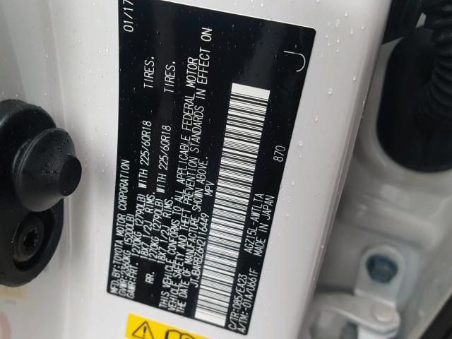 JTJBARBZ6H2116449 - 2017 LEXUS NX 200T WHITE photo 10