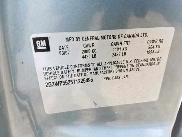 2G2WP552571225496 - 2007 PONTIAC GRAND PRIX SILVER photo 10