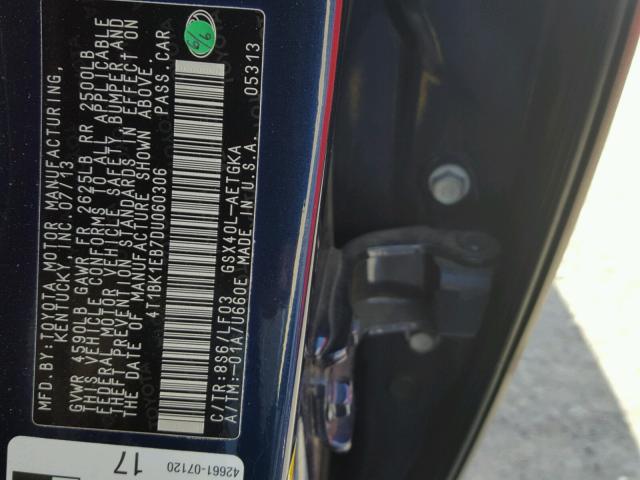 4T1BK1EB7DU060306 - 2013 TOYOTA AVALON BAS Көк фото 10