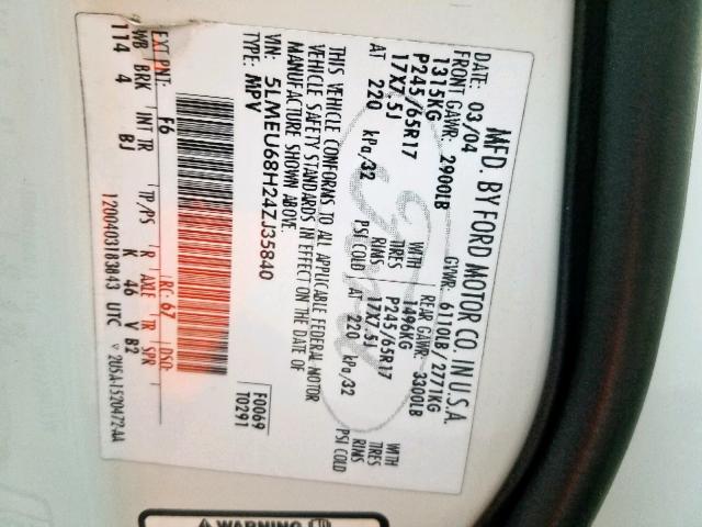 5LMEU68H24ZJ35840 - 2004 LINCOLN AVIATOR Ağ foto 10