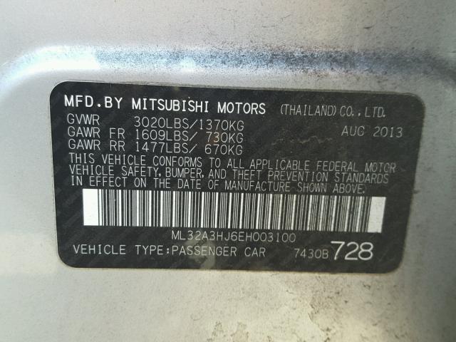 ML32A3HJ6EH003100 - 2014 MITSUBISHI MIRAGE DE SILVER photo 10