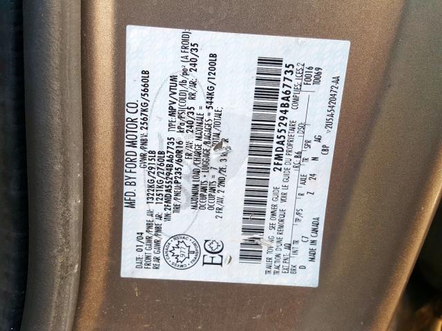 2FMDA55294BA67735 - 2004 FORD FREESTAR S GOLD photo 10