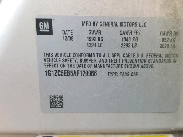 1G1ZC5EB5AF179956 - 2010 CHEVROLET MALIBU 1LT GOLD photo 10