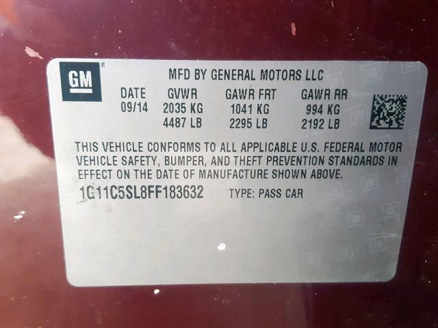 1G11C5SL8FF183632 - 2015 CHEVROLET MALIBU 1LT BURGUNDY photo 10