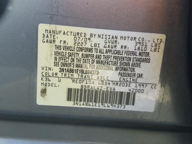 3N1AB61E19L694373 - 2009 NISSAN SENTRA 2.0 SILVER photo 10