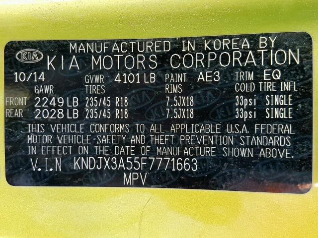KNDJX3A55F7771663 - 2015 KIA SOUL ! Yaşıl foto 10