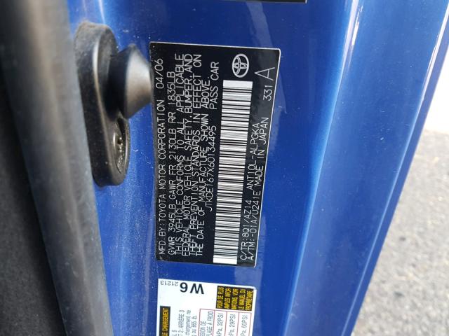 JTKDE167X60134495 - 2006 TOYOTA SCION TC ლურჯი ფოტო 10