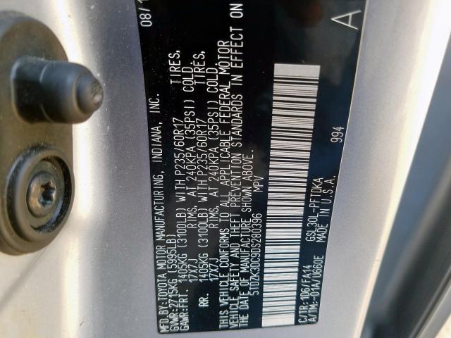 5TDZK3DC9DS280396 - 2013 TOYOTA SIENNA GRAY photo 10