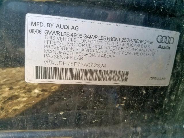 WAUDH78E77A062824 - 2007 AUDI A4 3.2 QUA BLACK photo 10