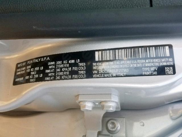 ZACCJBAB9JPJ17963 - 2018 JEEP RENEGADE S SILVER photo 10