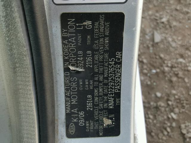 KNAFE122975376545 - 2007 KIA SPECTRA EX BLUE photo 10