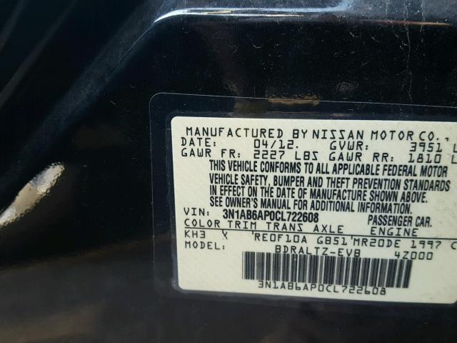 3N1AB6AP0CL722608 - 2012 NISSAN SENTRA 2.0 BLACK photo 10