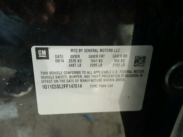 1G11C5SL2FF147614 - 2015 CHEVROLET MALIBU 1LT BLACK photo 10