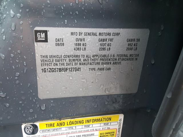 1G1ZG57B89F127041 - 2009 CHEVROLET MALIBU LS GRAY photo 10