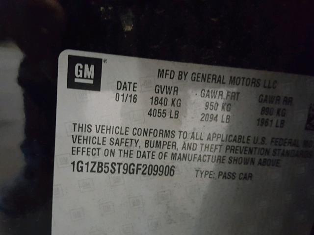 1G1ZB5ST9GF209906 - 2016 CHEVROLET MALIBU LS 黑色 照片 10