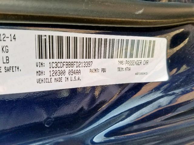 1C3CDFBB8FD213397 - 2015 DODGE DART SXT BLUE photo 10