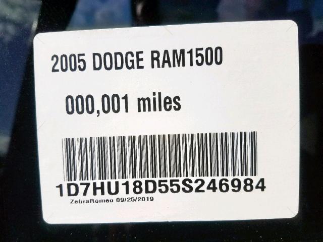 1D7HU18D55S246984 - 2005 DODGE RAM 1500 S BLUE photo 10