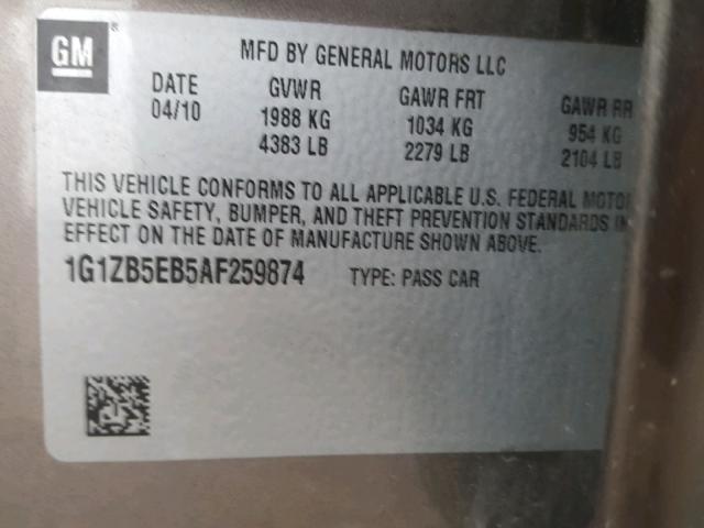 1G1ZB5EB5AF259874 - 2010 CHEVROLET MALIBU LS 棕色 照片 10