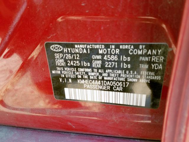 KMHEC4A41DA050617 - 2013 HYUNDAI SONATA HYB MAROON photo 10