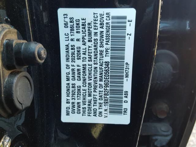 19XFB2F96DE056348 - 2013 HONDA CIVIC EXL BLACK photo 10