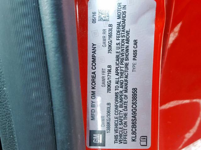 KL8CB6SA9GC638958 - 2016 CHEVROLET SPARK LS RED photo 10