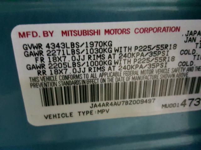 JA4AR4AU7BZ009497 - 2011 MITSUBISHI OUTLANDER BLUE photo 10