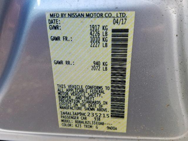 1N4AL3AP9HC235215 - 2017 NISSAN ALTIMA 2.5 SILVER photo 10