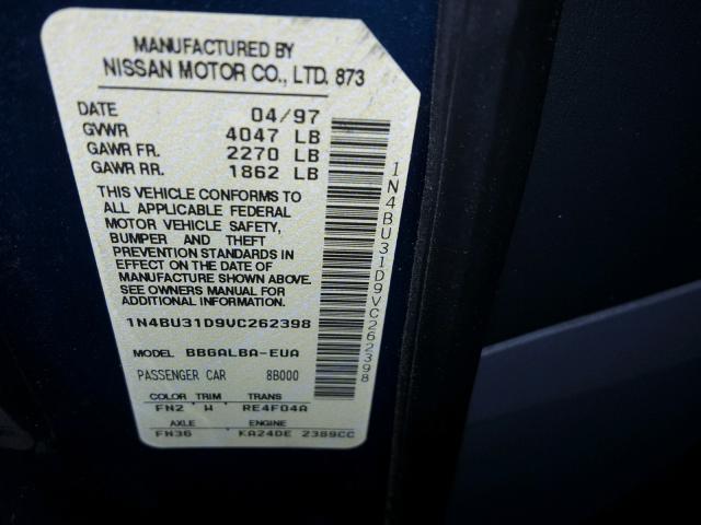 1N4BU31D9VC262398 - 1997 NISSAN ALTIMA XE BLUE photo 10