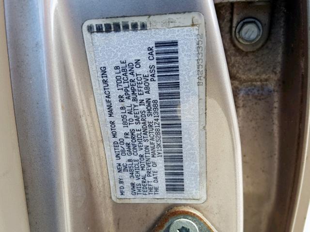 1Y1SK52881Z413988 - 2001 CHEVROLET GEO PRIZM 棕色 照片 10