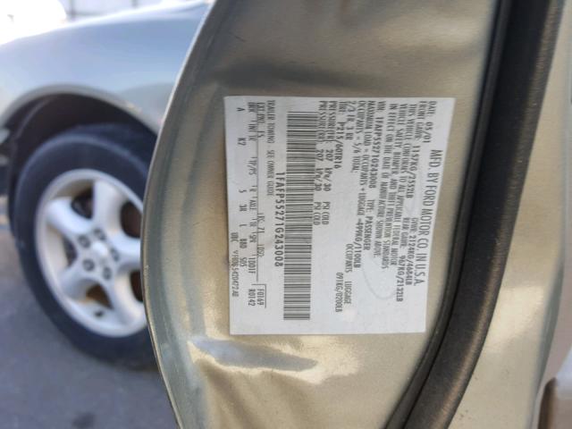 1FAFP55271G243008 - 2001 FORD TAURUS SES GRAY photo 10