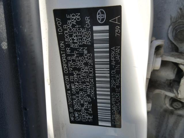 JTKKU10418J012873 - 2008 SCION XD WHITE photo 10