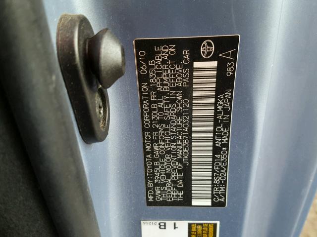 JTKDE3B71A0321120 - 2010 TOYOTA SCION TC 青色 照片 10