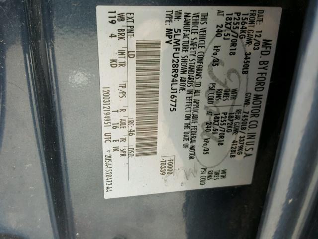 5LMFU28R94LJ16775 - 2004 LINCOLN NAVIGATOR Көк фото 10