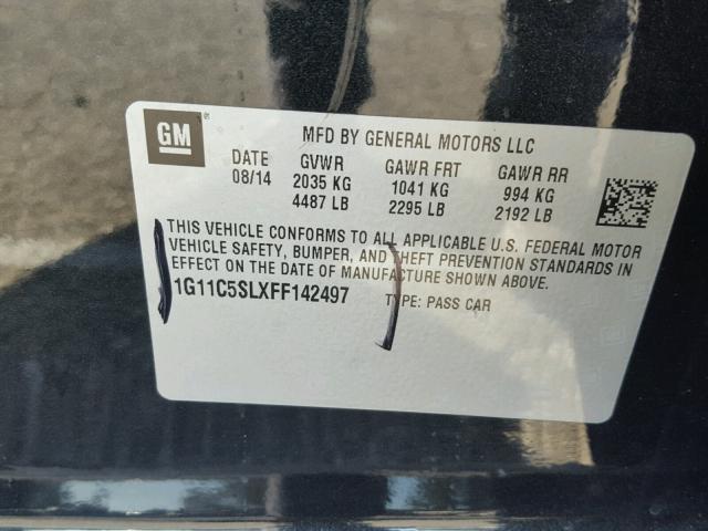 1G11C5SLXFF142497 - 2015 CHEVROLET MALIBU 1LT BLACK photo 10