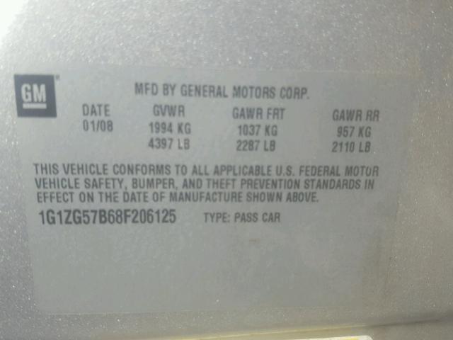 1G1ZG57B68F206125 - 2008 CHEVROLET MALIBU LS 银色 照片 10