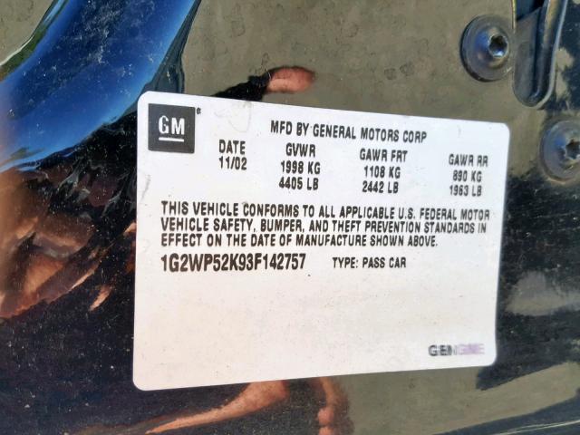 1G2WP52K93F142757 - 2003 PONTIAC GRAND PRIX BLACK photo 10