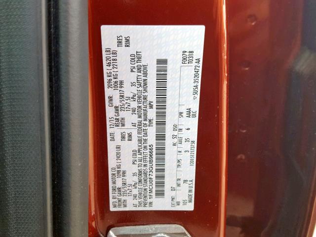 1FMCU0F73GUB96665 - 2016 FORD ESCAPE S RED photo 10