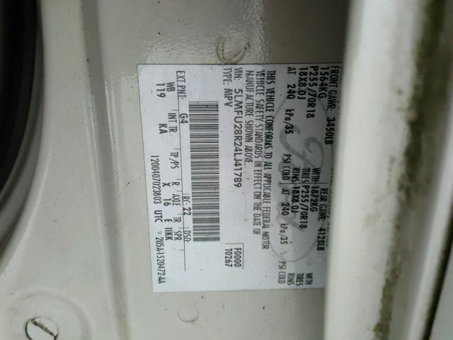 5LMFU28R24LJ41789 - 2004 LINCOLN NAVIGATOR Ақ фото 10