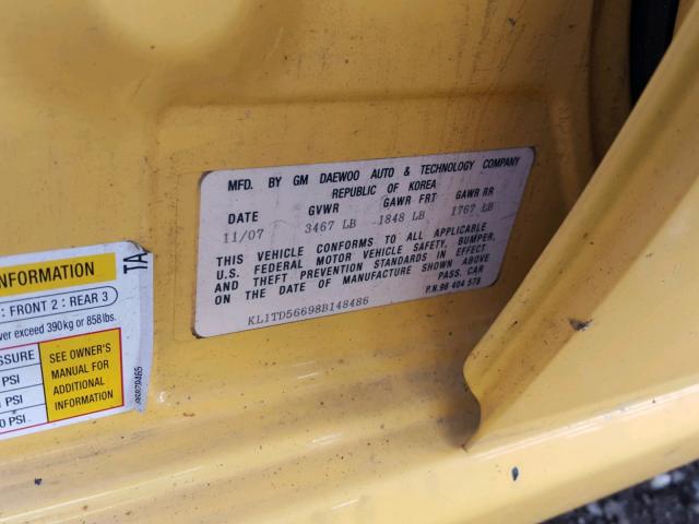 KL1TD56698B148486 - 2008 CHEVROLET AVEO BASE Sarı foto 10