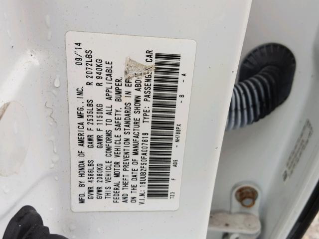 19UUB2F50FA007819 - 2015 ACURA TLX TECH WHITE photo 10