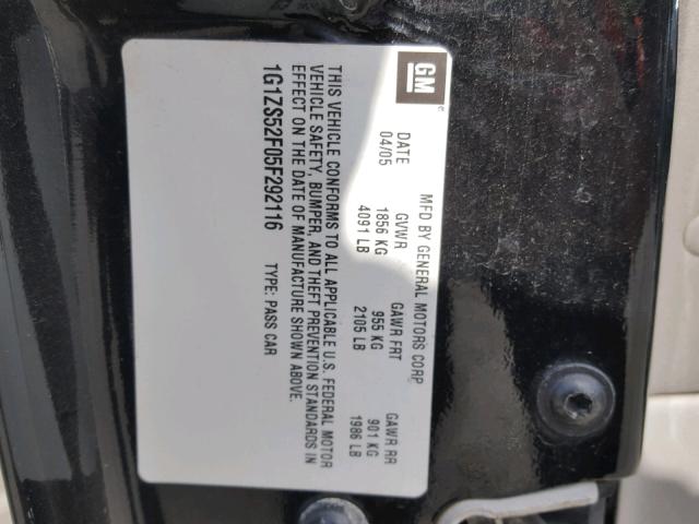 1G1ZS52F05F292116 - 2005 CHEVROLET MALIBU BLACK photo 10