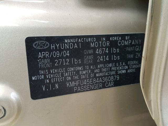 KMHFU45E84A360879 - 2004 HYUNDAI XG 350 GOLD photo 10