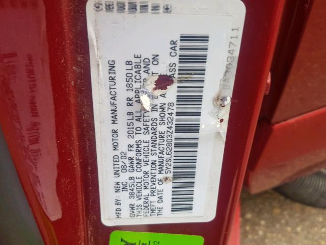 5Y2SL62803Z432478 - 2003 PONTIAC VIBE RED photo 10