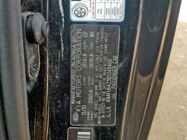 KNAFU6A25B5348400 - 2011 KIA FORTE EX BLACK photo 10