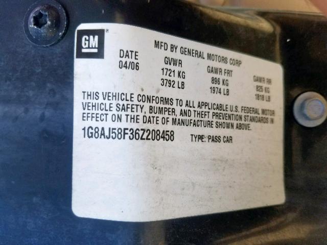 1G8AJ58F36Z208458 - 2006 SATURN ION LEVEL BLACK photo 10