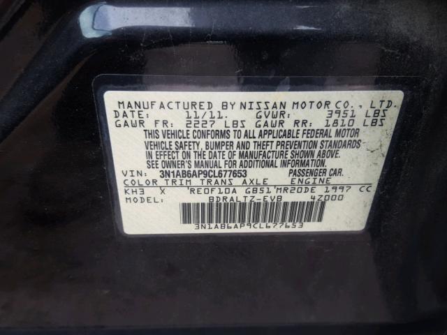 3N1AB6AP9CL677653 - 2012 NISSAN SENTRA 2.0 BLACK photo 10