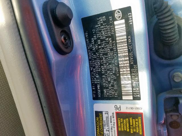 4T4BF1FK1CR248049 - 2012 TOYOTA CAMRY BASE BLUE photo 10