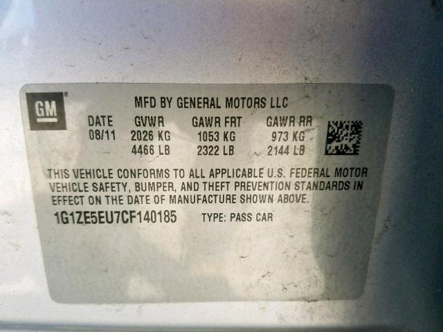 1G1ZE5EU7CF140185 - 2012 CHEVROLET MALIBU LTZ ვერცხლისფერი ფოტო 10