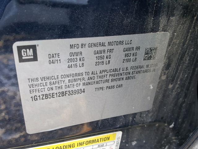 1G1ZB5E12BF339934 - 2011 CHEVROLET MALIBU LS 蓝色 照片 10